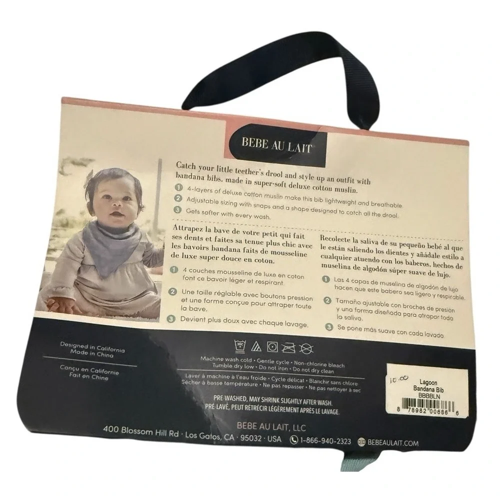 Le Bebe Bandana Bib Muslin Lagoon Adjustable Sizing Blue